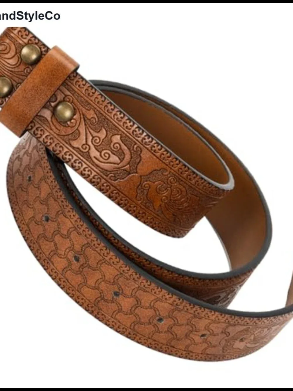 PU Leather Western Waist Belt No Buckle Floral Engraved 27-39 Waist